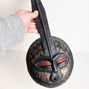 Unique Vintage African Sese Wood Wall Mask from Ghana Handmade Tribal Mask 14.5"